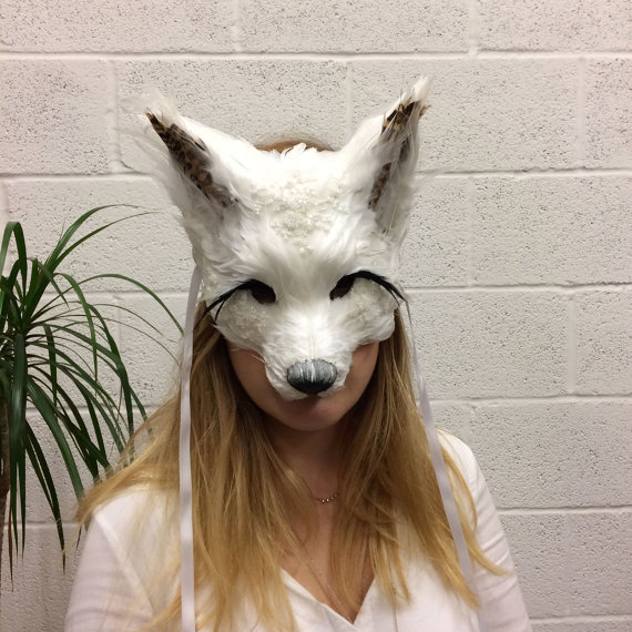 Luxury Lace Embellished White Feather Fox Mask - Bespoke Masks ...